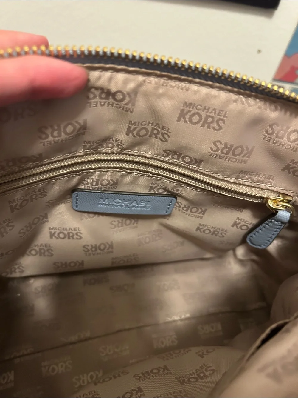 Michael Kors Powder Blue Saffiano Leather Dome Satchel with Gold Hardware